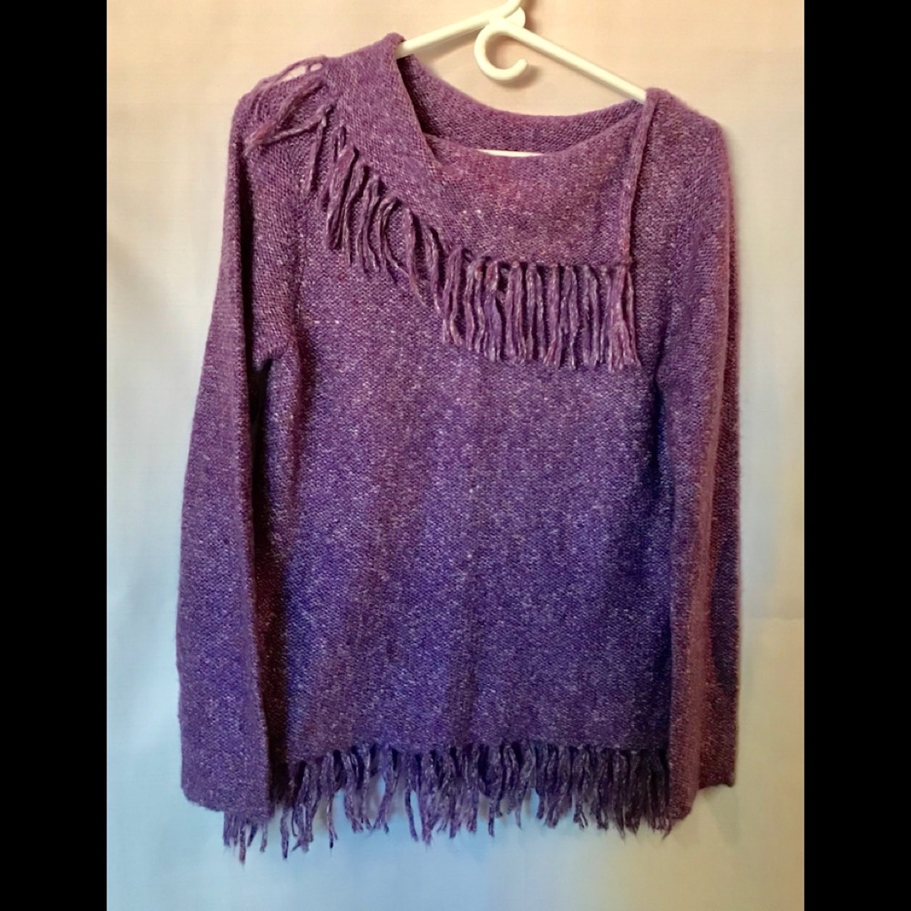 Purple shawl neck fringe sweater by Modern Soul XS